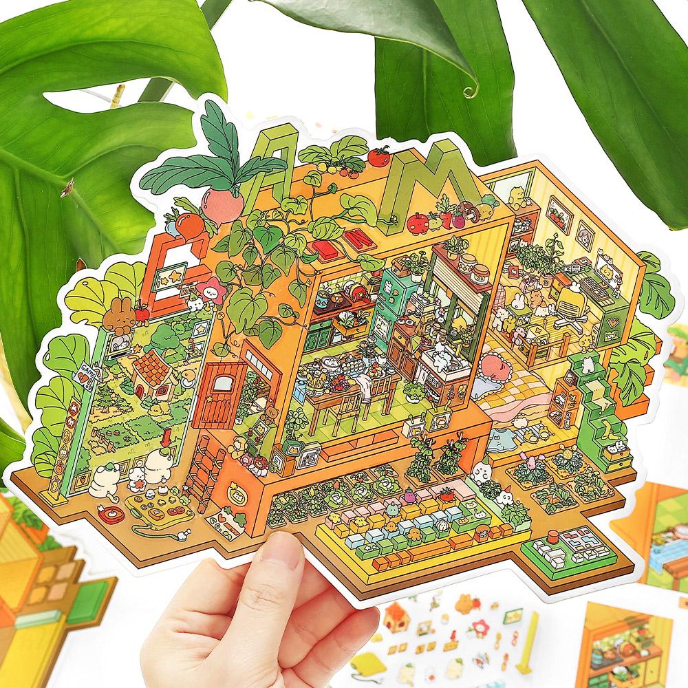 Kawaii 3D Cartoon Style Wardrobe House Miniature Scene Stickers DIY Handmade Stacking Creative Fun Scrapbook Stickers