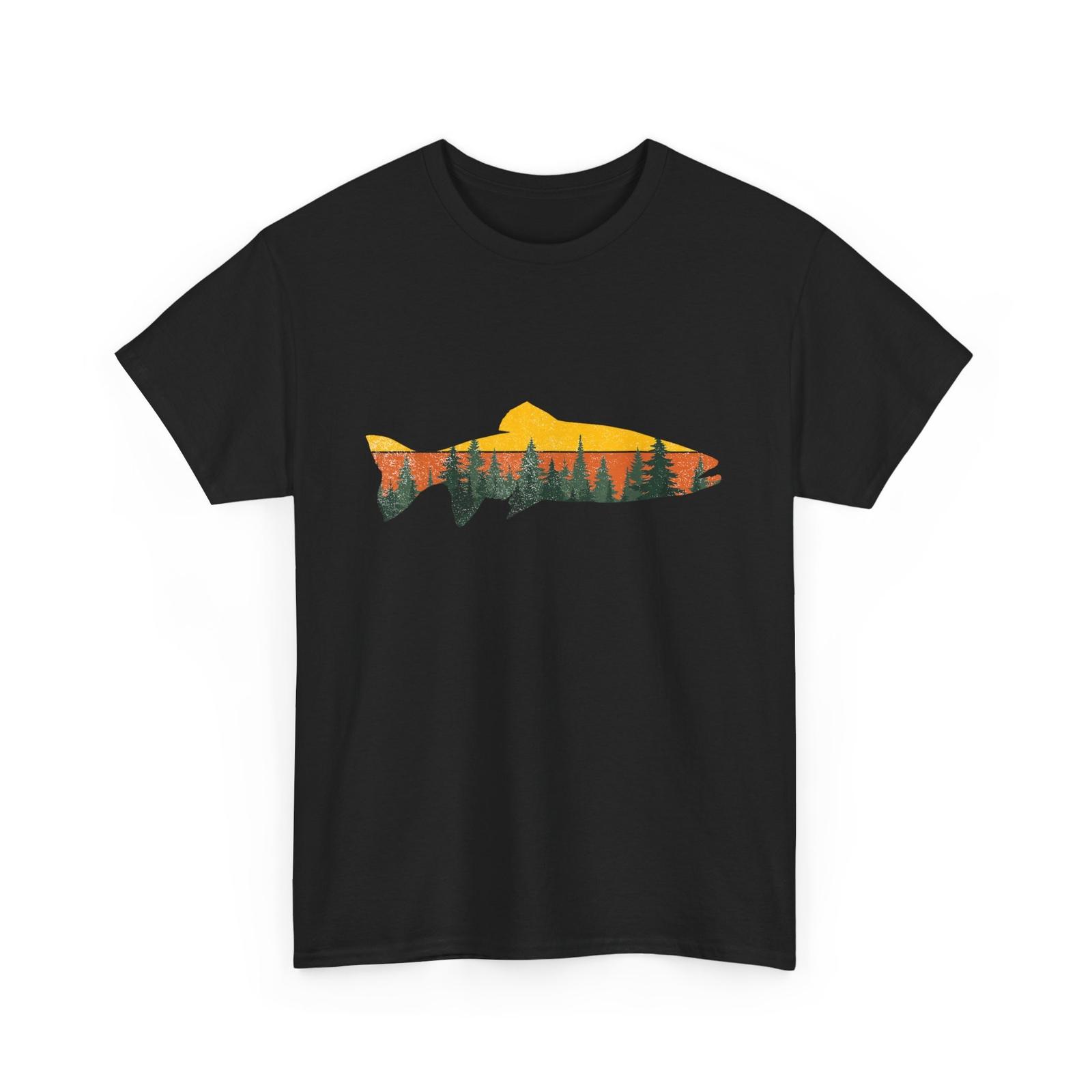 Fishing Shirt Fishing Lover Fish Nature Pine Trees Fishing Season Vintage Shirt M