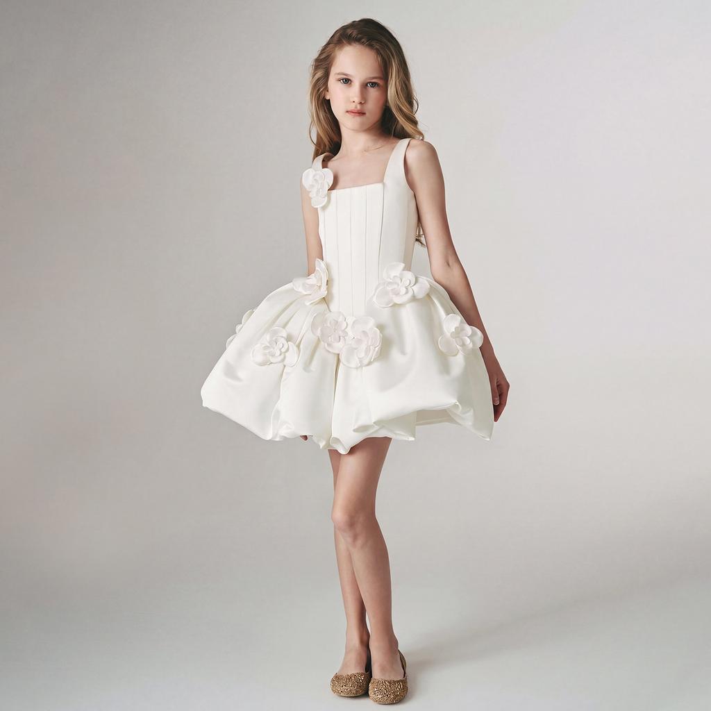 Kids Color Floral Embellished Performance Dress for Stage Party Formal Occasions