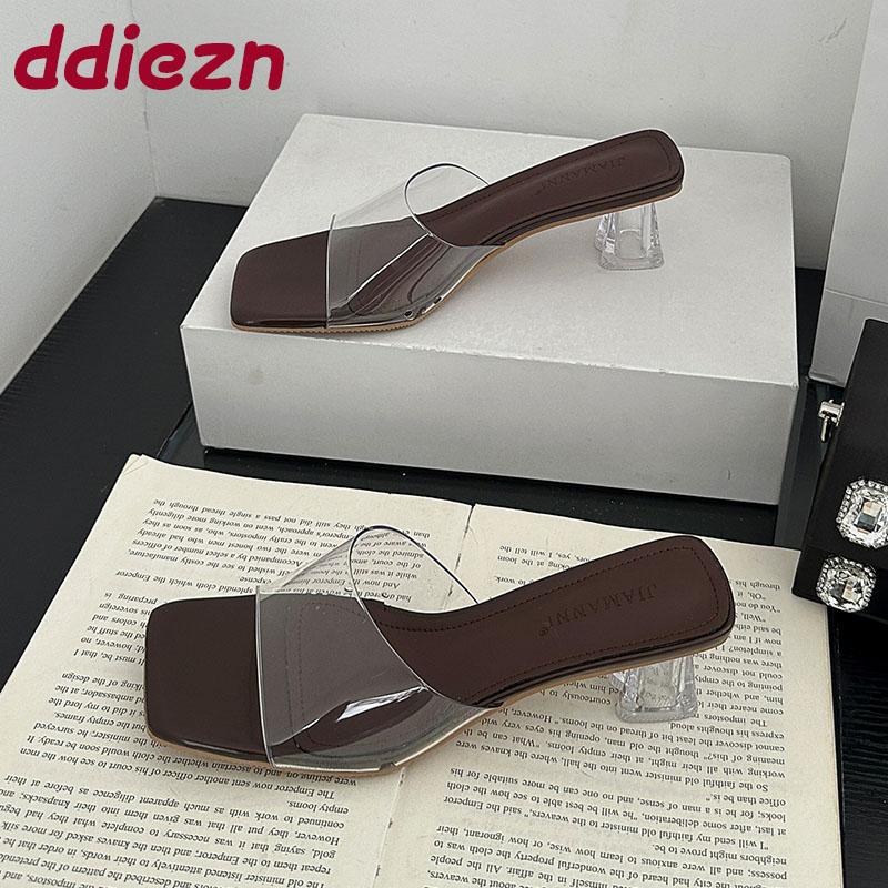 Fashion Shallow Ladies Medium Heels Pumps Shoes Female Slides Sandals Fashion Transparent Heels Pumps Shoes For Women Slip On Footwear