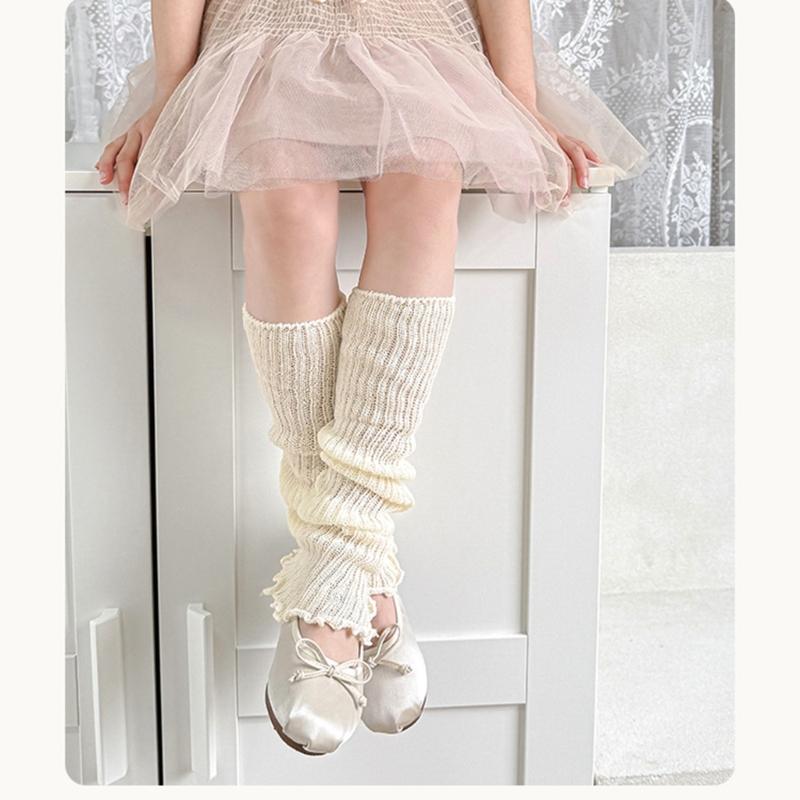 Children's Lightweight Socks Cover Leg Warmer with Ruffled Edges Macaron Color for Girls Spring Summer Wear