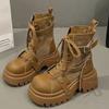 Martin Boots Women's Autumn New Versatile Splicing Cloth Thick-soled Muffin Strap Locomotive Boots Small Short Boots