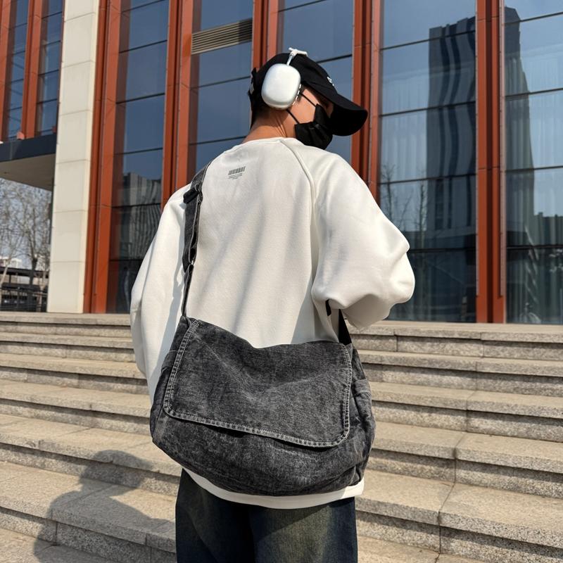 Men's Denim Bag Women's Large Capacity Lightweight Messenger Bag Student School Bag Crossbody Bag