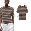 Spring and Summer New Women's Clothing Minimalist Style Silm All-Matching Round Neck Short Sleeve Stripes Knitting Tops 2756007