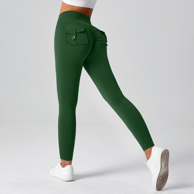 Tooling Hip Lift Yoga Pants High Waist Pocket Sports Fitness Pants Women's Nude High Elastic Running Quick Drying Sports Leggings