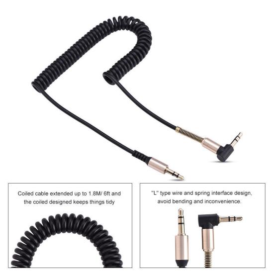 3.5mm Male To Male Spring Audio Aux Cable Headphone Speaker Cord for Phone Car