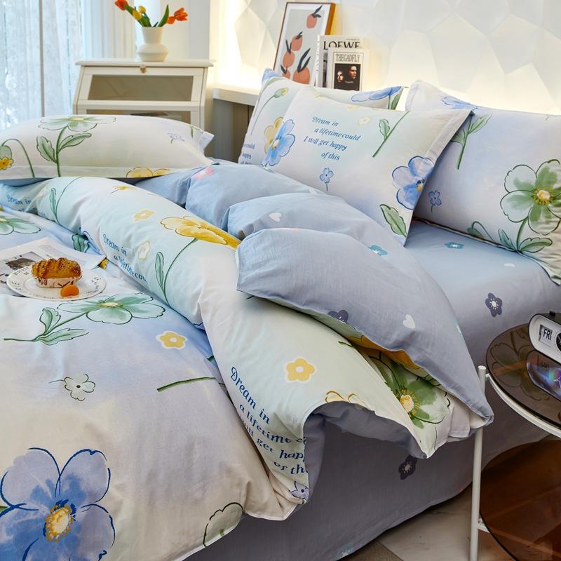 Printed Pure Cotton Student Dormitory Three-piece Four-piece Single Quilt Cover Sheet Pillowcase Duvet Cover