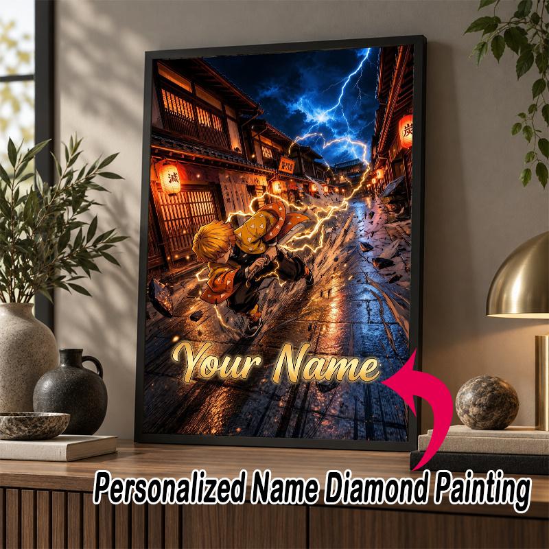 Custom Name Zenitsu Agatsuma 5D Diamond Painting Personalized Full Drill Diamond Art Kit Gift