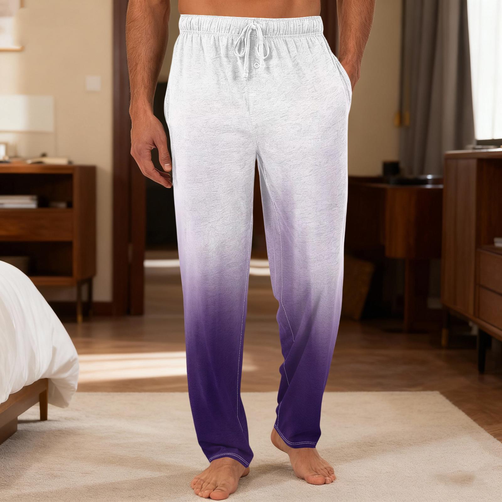 

Мужские повседневные брюки с однотонным вязанным узором и карманами для домашней пижамы S фиолетовый