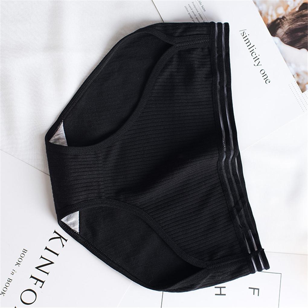 Cotton Women Brief Stripe Girl Underpant 3D Threaded Mid-waist Knicker Underwear