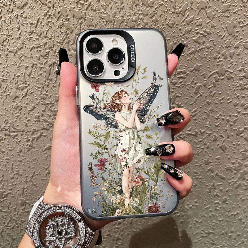 Pretty Butterfly Wing Little Girl Phone Cover For for IPhone 13 12 Mini 11 Pro Max 16 Pro Max 15 Pro 14 Plus Laser Phone Cases