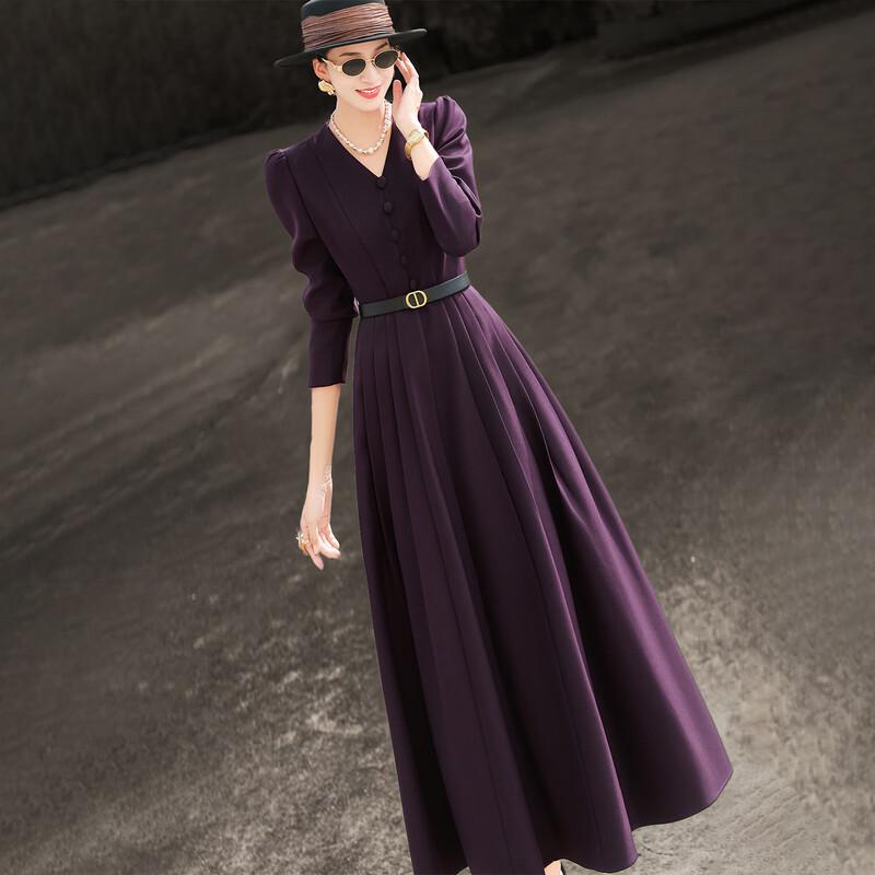 Lansere Elegant V-Neck Pleated Dress S