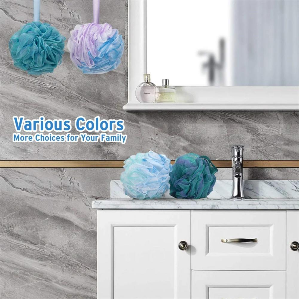 Shower Bath Sponge 75g/each Extra Large Shower Ball, Soft Mesh Bath Scrubber Rope, Easy to Lather Body Cleansing Exfoliator, Pack of 4, Floral Pattern