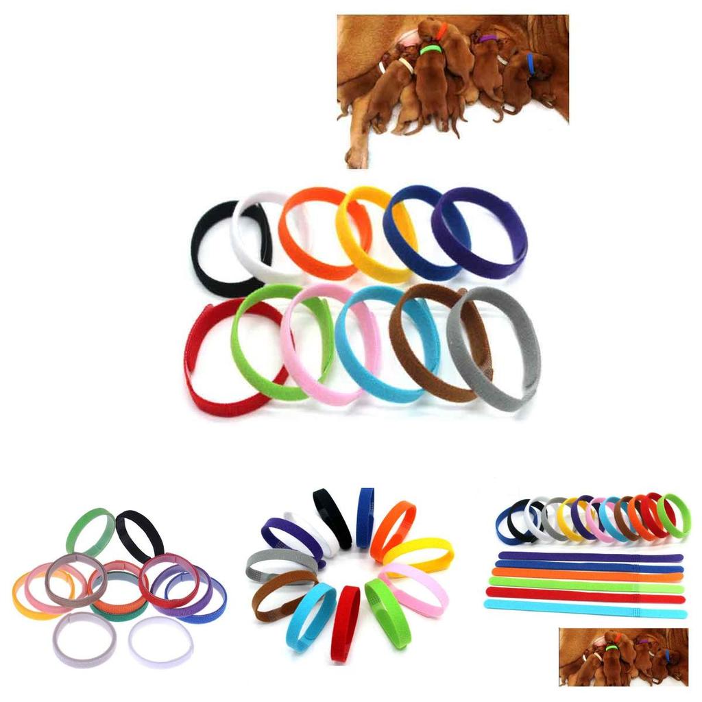 Id 12pcs Adjustable Collars Velcro Whelping Bands Puppy Kitten Newborn Tags Pet