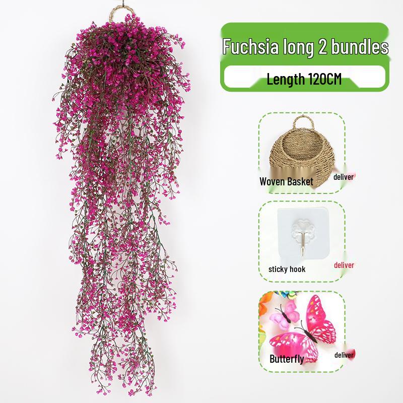 Wall-Mounted Artificial Hanging Vines with Spider Plant in Basket for Living Room Decor