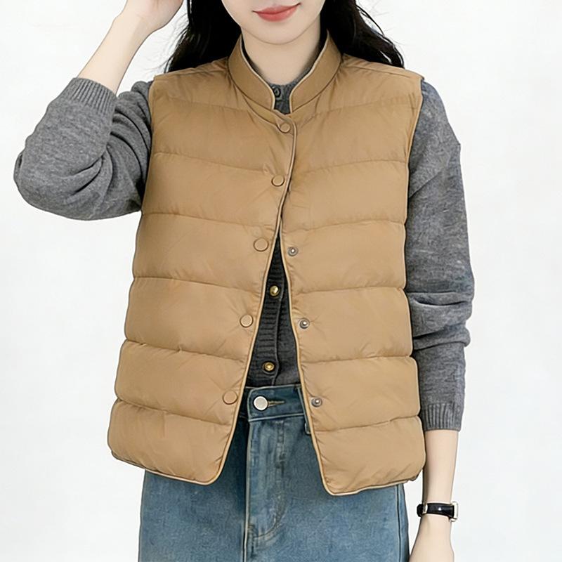 Chinese style light and thin short down vest women's new inner vest stand-up collar white duck down versatile warm jacket tide
