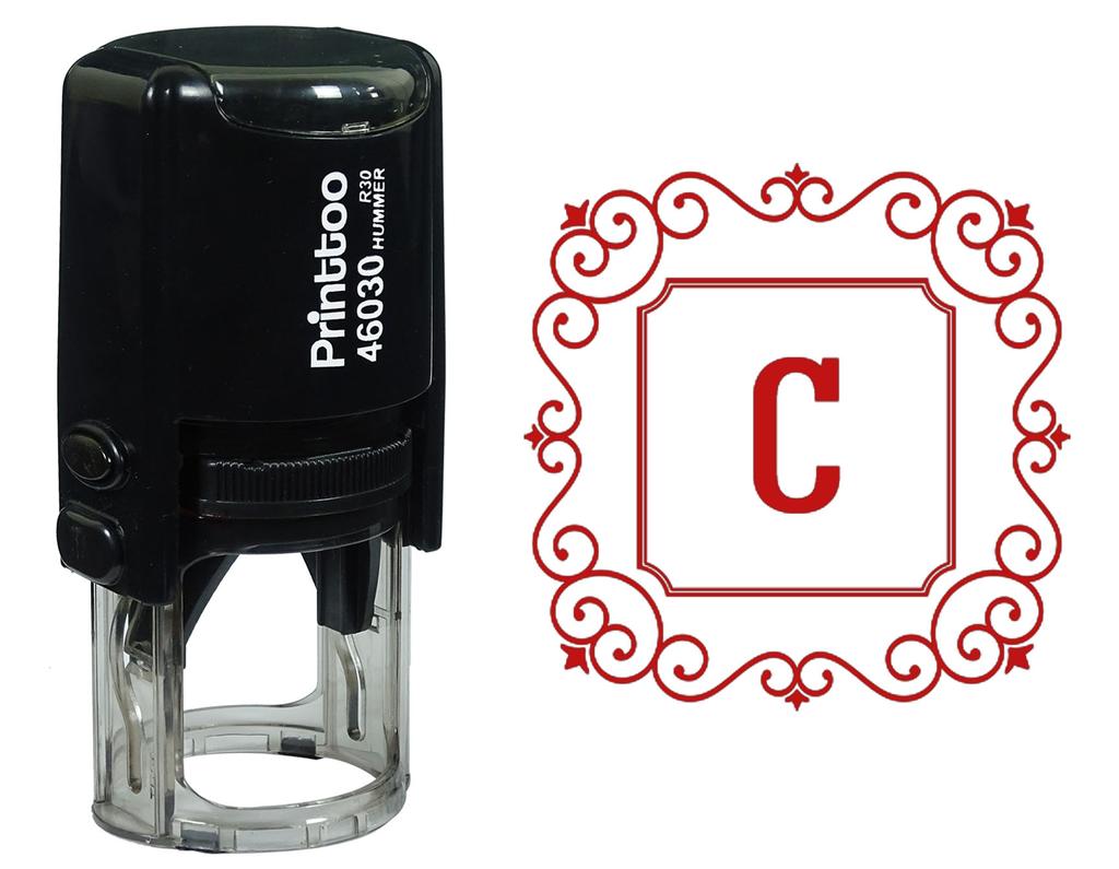 Printtoo Alphabet C Monogram Initial Square Swirl Border Self Inking Rubber Stamp Office