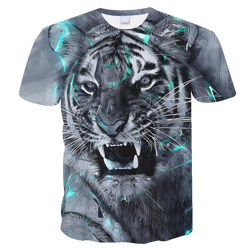 Men's China-Chic Animal Printing Fashion Round Neck Pullover Short Sleeve T-shirt Top
