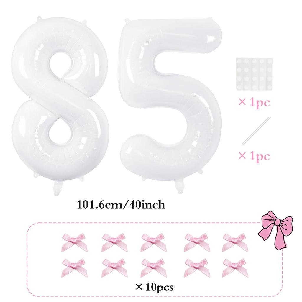 2pcs101.6cm Pink Bow Decoration White Digital Balloon for Birthday Anniversary Wedding Graduation Season New Year Decoration