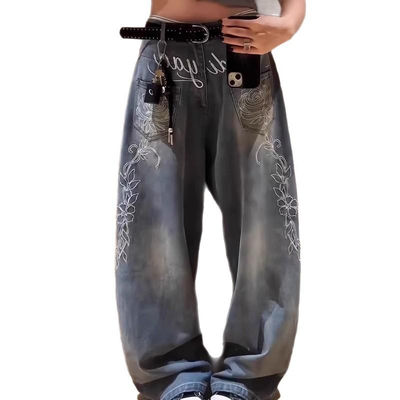 Pantalones Vaqueros de Pierna Ancha Y2K para Mujer Cintura Alta Corte Holgado Streetwear Jeans Acampanados Cortos