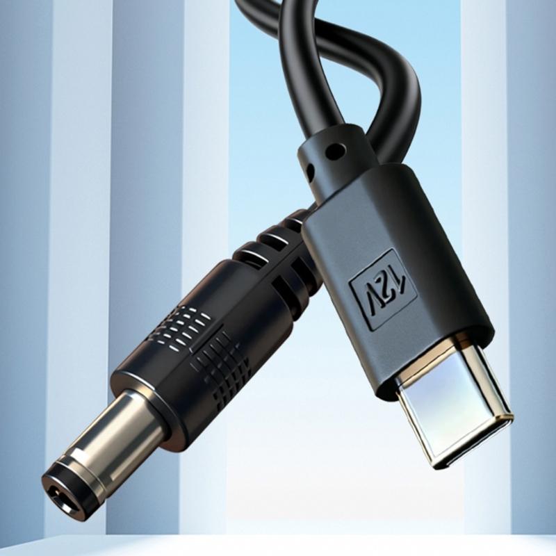 5.5x2.5mm Round End Power Cable with USB C Input, Center Positive Cord for Compatible Equipment, 1 Meter Length