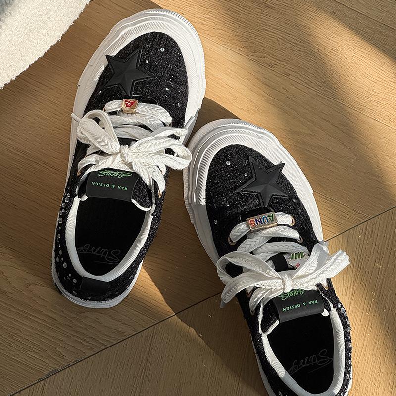 New niche design star canvas new retro thick-soled breathable casual shoes women s size 36 чёрный