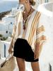 Women's Casual Holiday Striped Print V-Neck Low-Shoulder Short Sleeve Loose Top Striped Shirt