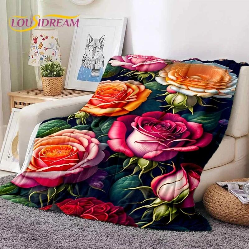 3D Rosenblumen Nordisch Romantische Weiche Decken, Warmhaltende Überwurfdecke Bequeme Decke für Picknick Betten Sofa Zuhause Schlafzimmer Geschenk