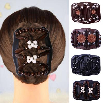 Double Slide Wooden Beads Women Headwear Hair Styling Clip Comb Accessory