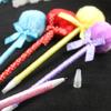 Cute Plush Faux Fur Pom Pom Bowknot Polka Dot Ballpoint Pen Student Stationery