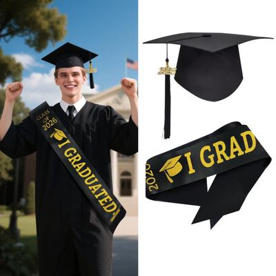 Class of 2026 Graduation Cap Sash Badge Set I Graduated Satin Stole