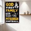Vintage Pittsburgh Steelers Football Metal Tin Sign, Faith Family & Team Decor with Praying Hands, Retro Distressed Wall Plaque