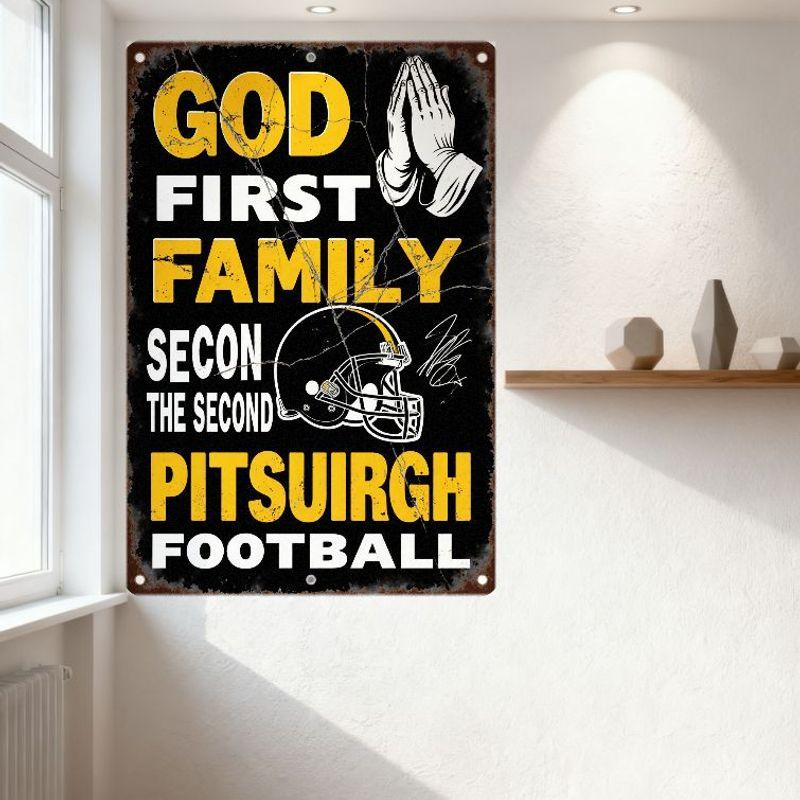 Vintage Pittsburgh Steelers Football Metal Tin Sign, Faith Family & Team Decor with Praying Hands, Retro Distressed Wall Plaque