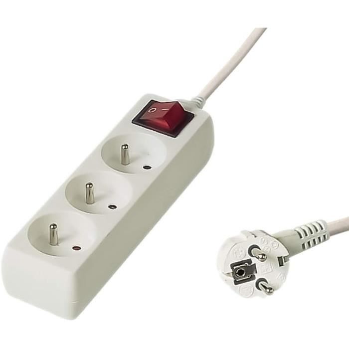 PremiumCord Multiprise Avec Interrupteur Secteur 10m,3 Prises,Rallonge 230V,3 Prises Françaises Tournées À 45,Couleur Blanc