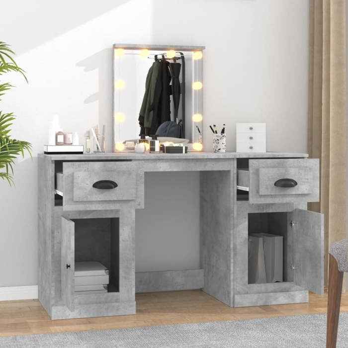 VidaXL Coiffeuse avec LED, Table Cosmétique avec Miroir et Tiroir, Bureau de Maquillage Chambre à Coucher, Moderne, Moderne, 3185347