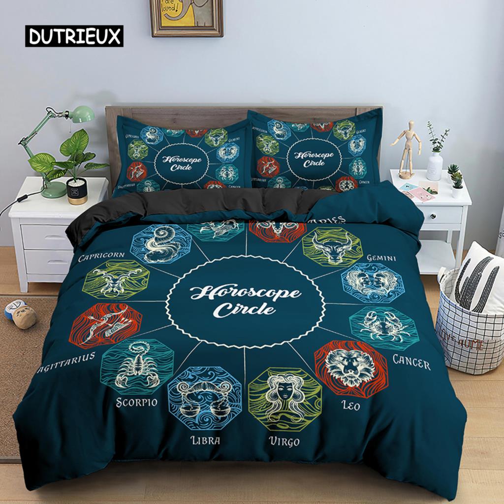 Constellation King Queen Duvet Cover Astrological Bedding Set for Kids Teens Adults Psychedelic Tarot Astrology Soft Quilt Cover