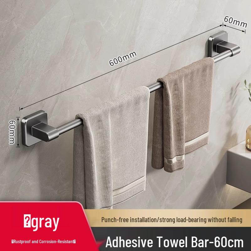 No-Punch Wall-Mounted Black Towel Rack with Shelf for Bathroom