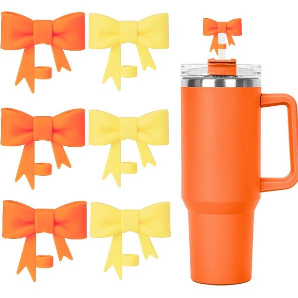 6 Pcs Bow for Stanley Straw Topper, Cute Straw Toppers Silicone Cup Covers Reble Cup Cap Covers Cap 0.4 In/10mm for Stanley 30&40 Oz Tumbler