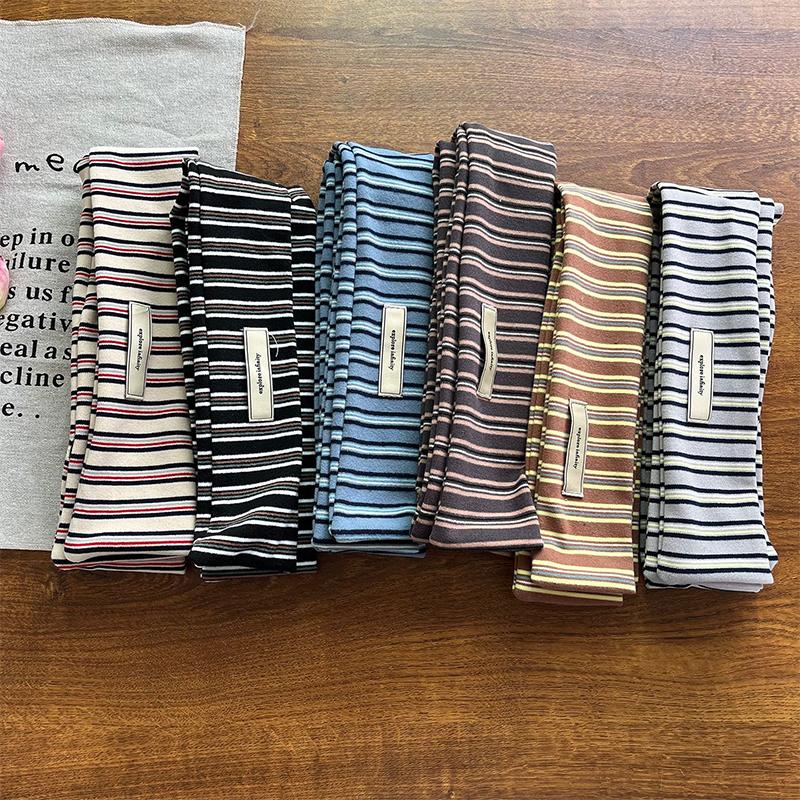 Vintage Sweet And Cool Girl Thin Scarf Y2k Millennium Niche Fashion Versatile Decoration Striped Knitted Cotton Narrow Neck