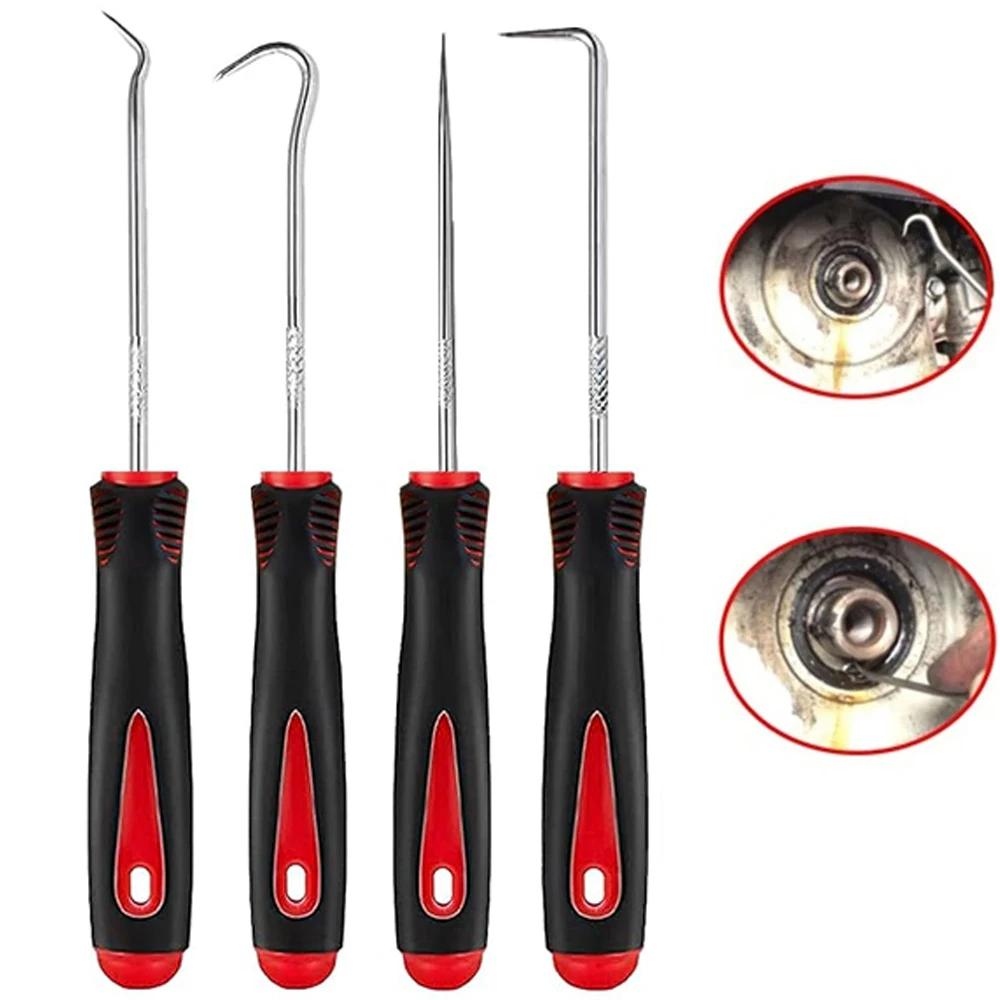 4Pcs Auto Car Oil Seal Screwdrivers Set+Hose Removal Hook Kit - O-Ring/Gasket Puller Remover Pick Hooks for Vehicle Repair Tools