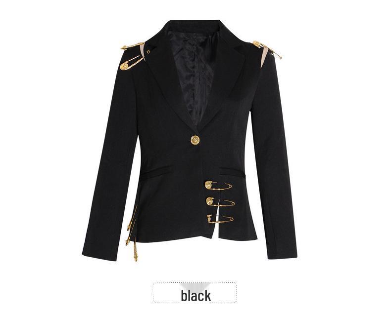 European Summer 2025 Mesh Spliced Pin-Decor Little Blazer for Women