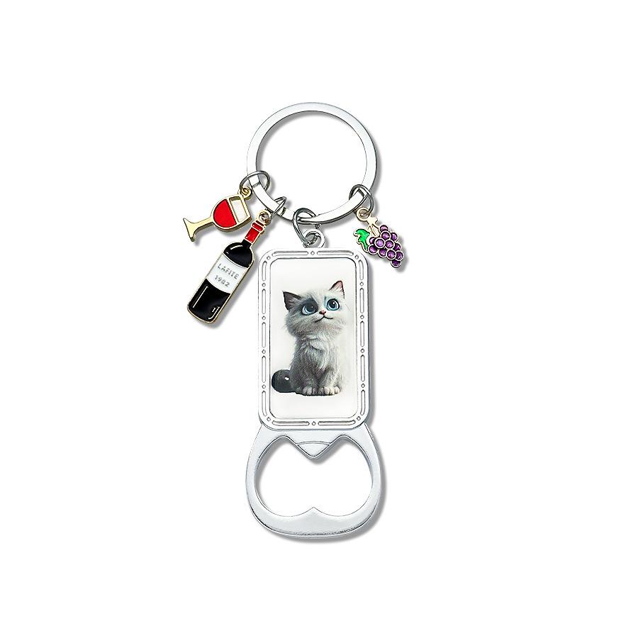 

Cartoon Cat Bottle Opener Keychain & Bag Charm in Grape Red