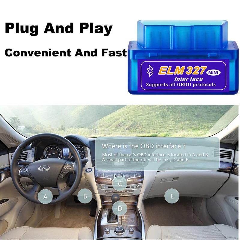 Mini ELM327 Bluetooth OBD2 Scanner Code Reader V1.5/V2.1 Car Diagnostic Tools Check Engine Scan Fault Detector 16PIN Universal