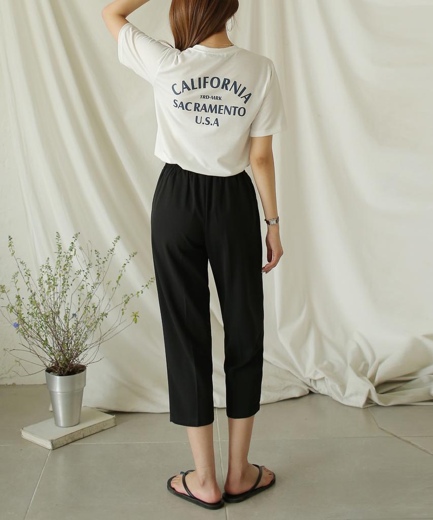 Ppaeppae Adjustable Drawstring Back Banded Pintuck Knee-Length Stretch Slacks