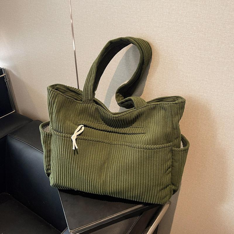 Casual Corduroy Handbag Zipper Closure Light and Large Capacity Shoulder Bags Solid Color Women's Daily Commuter Tote