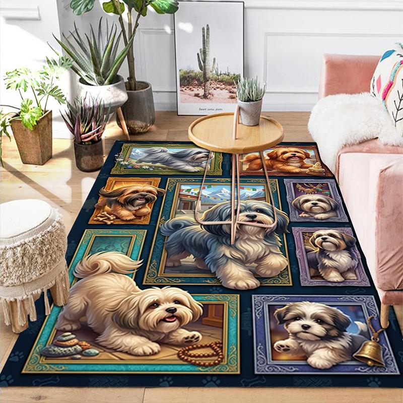 Canine Portraits Pattern Rug Floor Mat for Living Room or Bedroom Soft and Comfortable Carpet a Gift for Birthday and Holiday.