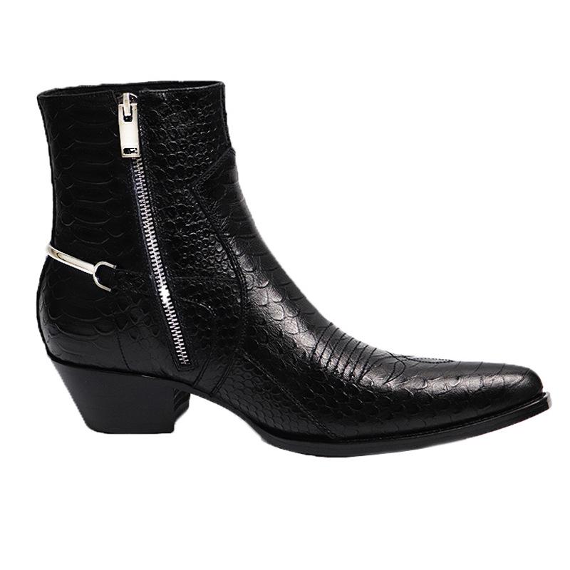 European and American Cross-Border E-commerce Chelsea Boots: Men's Pointed Toe Genuine Leather Snake Print High Street Style.