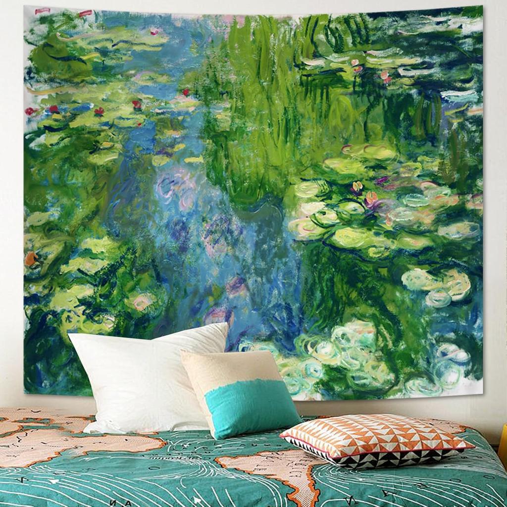 Water Lilies Floral Wall Tapestry For Bedroom Aesthetic, Cool Plant Flower Art Poster For Room Decor, Green Nature Large Wall