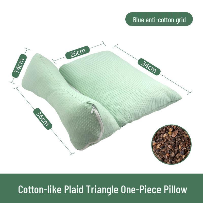 Neck Support Pillow - Rice Grain Pattern, Cotton Fabric, Natural Buckwheat, One-Piece for Family Sleep Aid