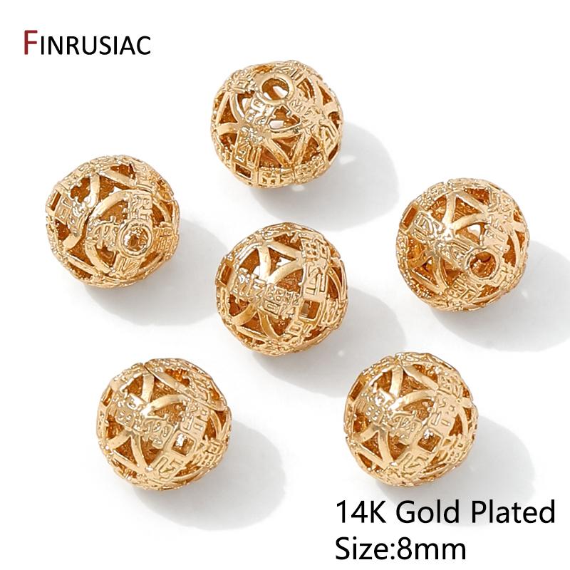 

8/10mm 14K Gold Plated Brass Round Hollow Spacer Beads For Bracelet Necklace Making,Separator For Beads,Jewelry Making Material 3 pieces